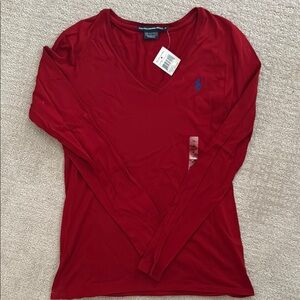 Ralph Lauren Women's Red V-Neck Top